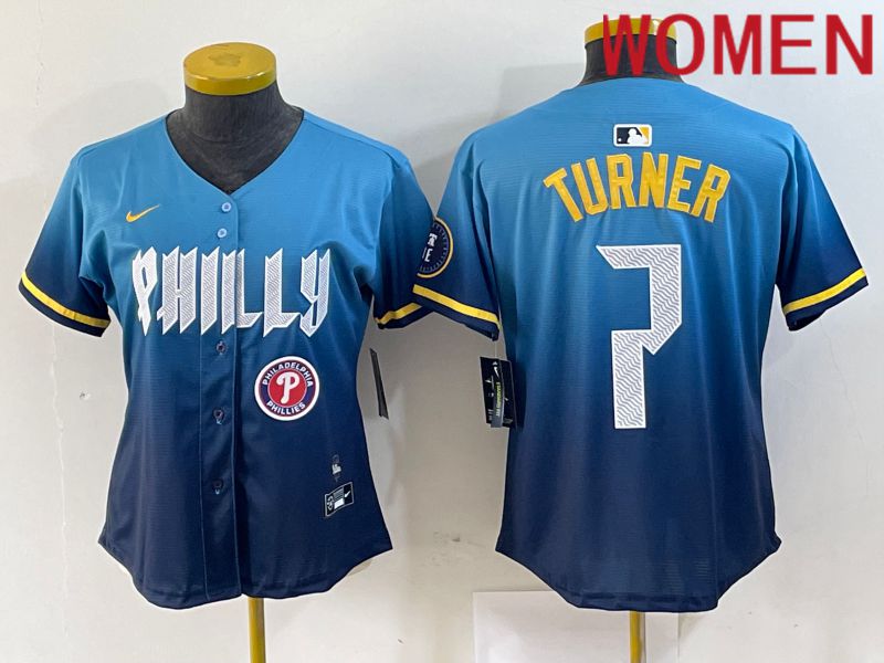 Women Philadelphia Phillies #7 Turner Blue City Edition Nike 2024 MLB Jersey style 5->women mlb jersey->Women Jersey